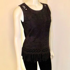 BNWT! Real Leather, Black Suede Fringe Top